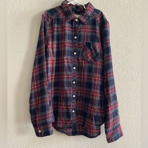Abercrombie Kids boy Flannel Red Navy Plaid Button Up Long Sleeve Shirt 13/14
